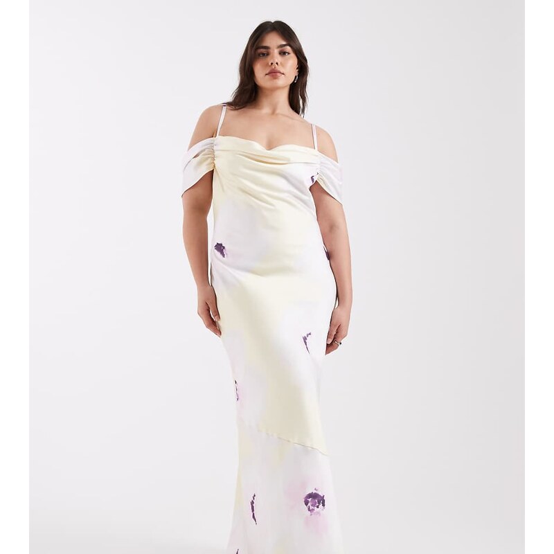 Pretty Lavish Curve satin cami cold shoulder maxi dress in lilac and 114956291