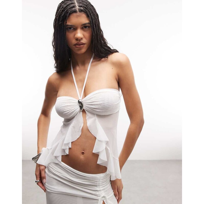 I.AM.GIA Catallia halterneck mesh metal hardware ruffle top co-ord in 114956329