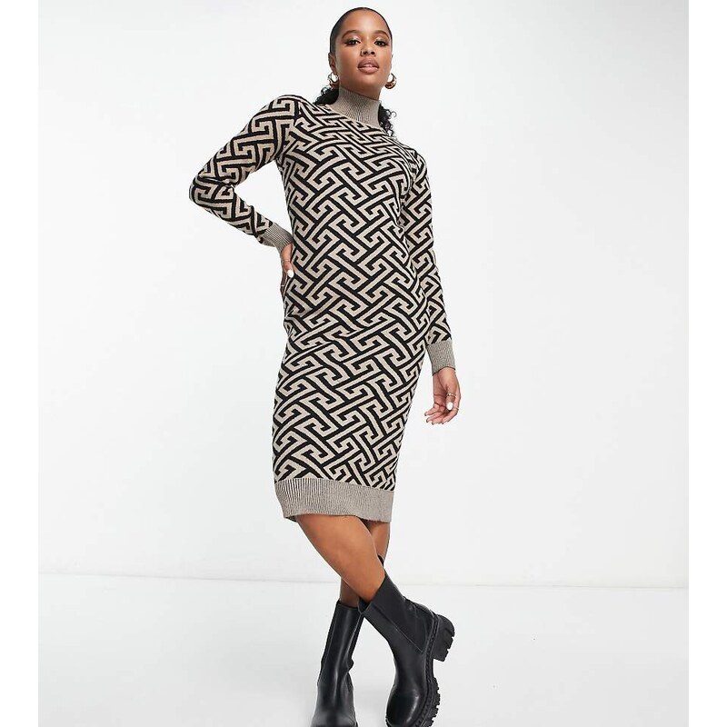Vero Moda Petite knitted midi dresss in geo print-Multi 114956093