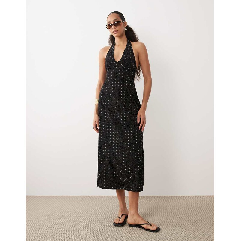 Brave Soul halterneck midi dress in black and white micro polka dot 114956201