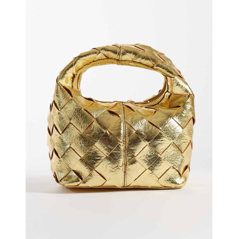 True Decadence woven detail grab bag in gold