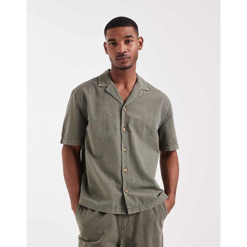 ASOS DESIGN co-ord textured revere shirt in khaki-Green