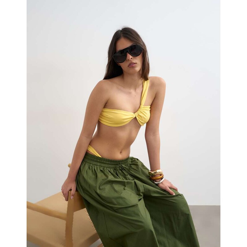 Topshop Tiana bandeau bikini top with twisted strap in yellow