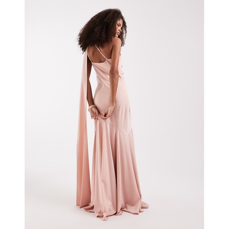 Pretty Lavish Porto matte satin one shoulder scarf neck maxi dress in 115519805