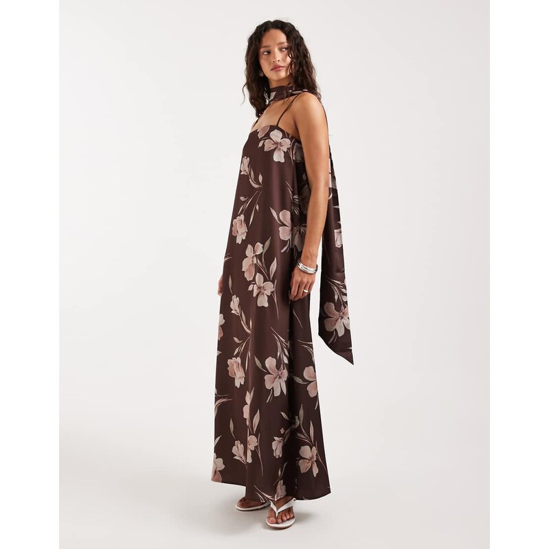 Pretty Lavish Elowen satin bandeau a line maxi dress with scarf in 114956272