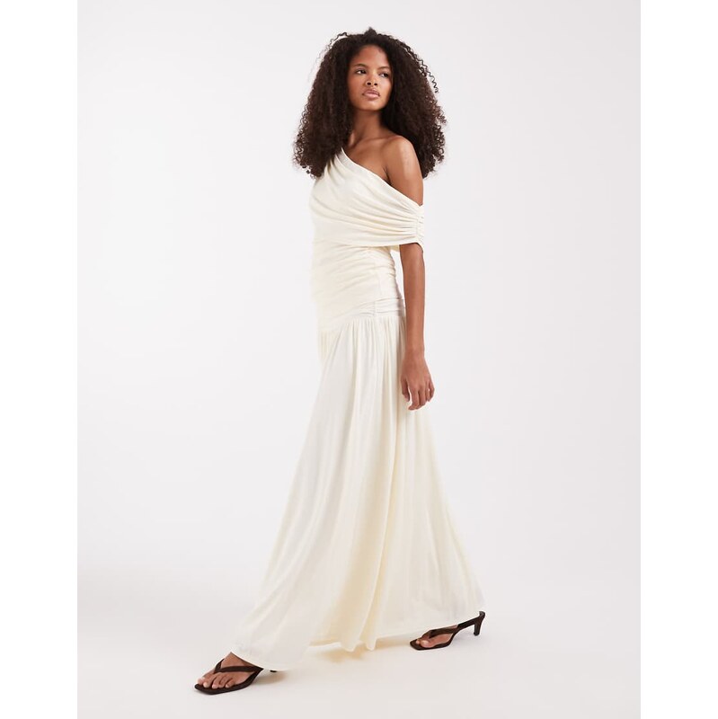 Pretty Lavish Lydia ruched one shoulder top co-ord in cream-White 114956276