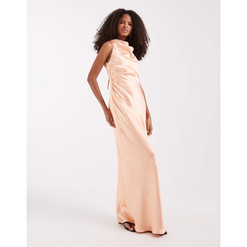 Pretty Lavish Everlee satin cowl maxi dress in apricot-Orange 115524875