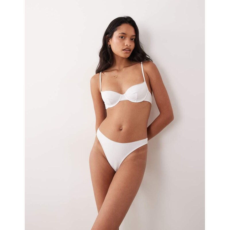 ASOS DESIGN Yara rib high leg brazilian with mesh binding in cream 115519915