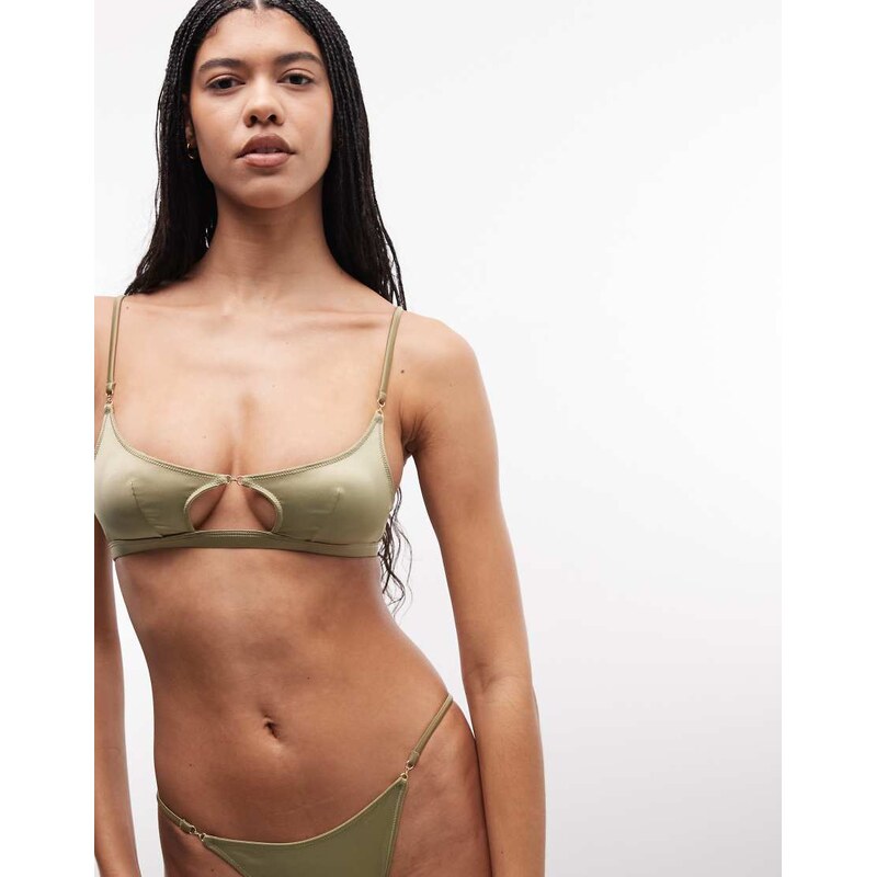 ASOS DESIGN Hallie satin cut out crop bra with hardware details