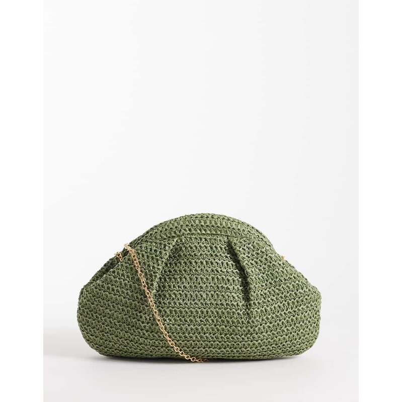 Glamorous straw pillow clutch bag in khaki-Green 114956292