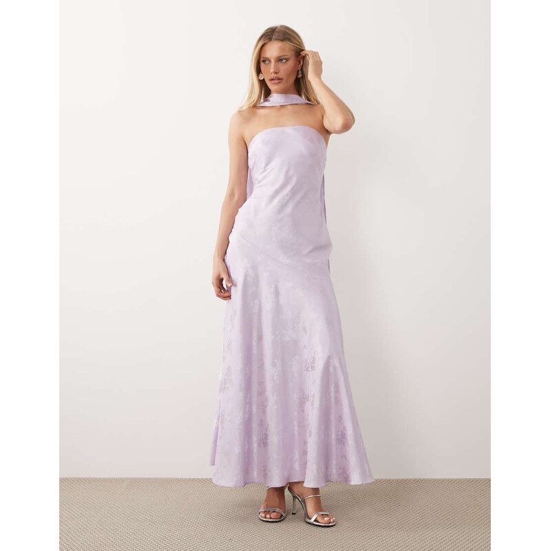 Rare London bandeau scarf detail structured satin floral jacquard maxi 114956308