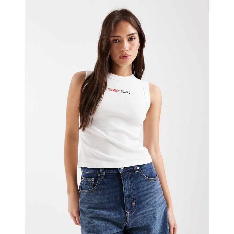 Tommy Jeans essential logo rib slim fit vest in white 114956324