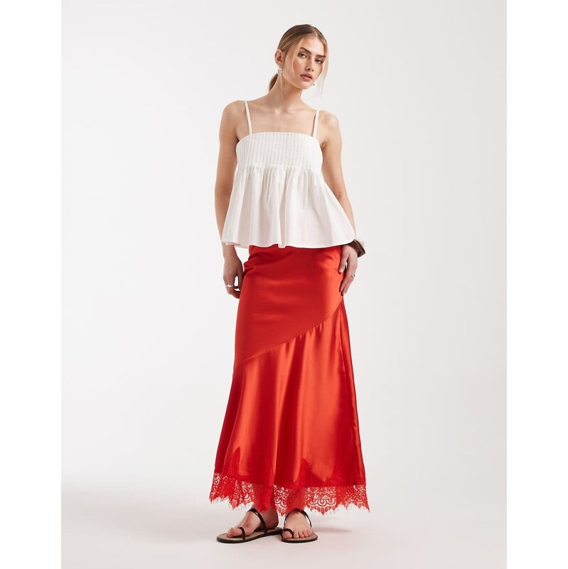 ASOS DESIGN lace hem fishtail maxi skirt in red