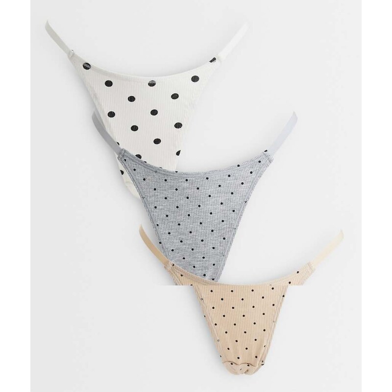 ASOS DESIGN 3 pack rib tanga thong in cream, grey and mocha polka dot 114956337