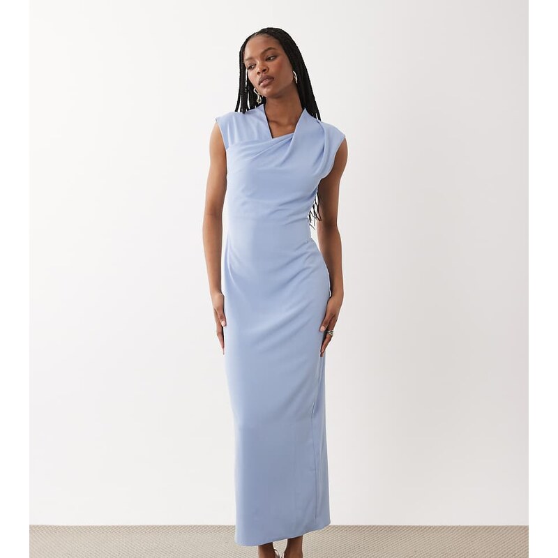 ASOS Tall ASOS DESIGN Tall twist neck slinky midi dress in light blue 114956342