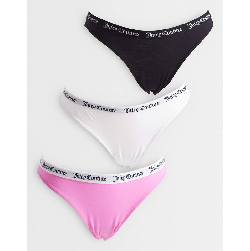 Juicy Couture 3 pack logo briefs in black, pink and white 114956368