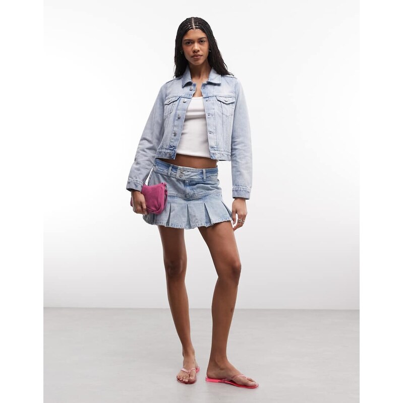 Juicy Couture diamante co-ord logo mini denim pleated skirt in light 114956369