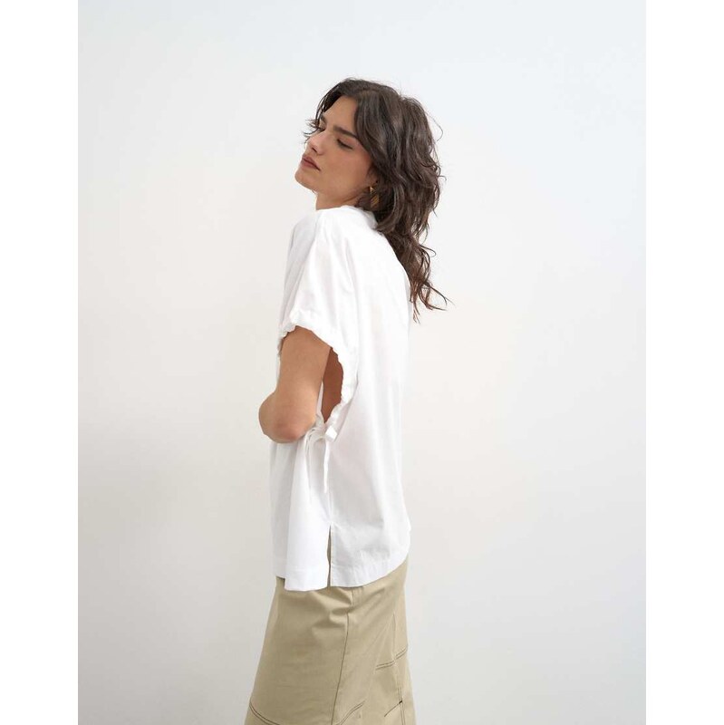 Topshop hybrid tie sleeve tee in white