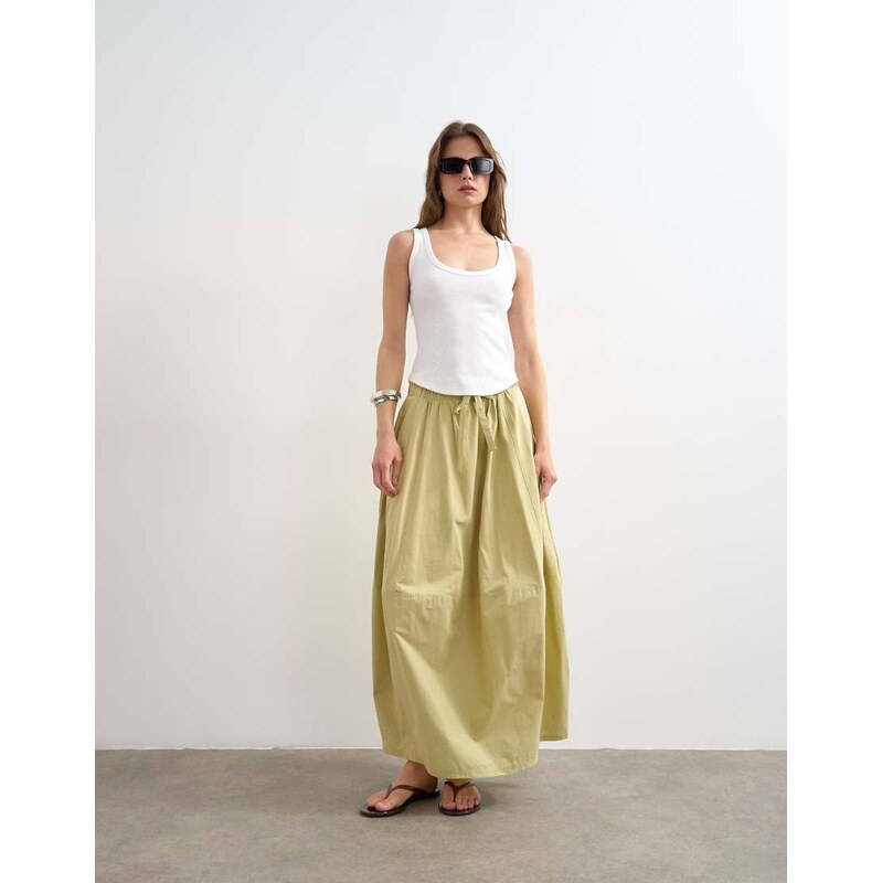 Topshop hybrid balloon maxi skirt in khaki-White