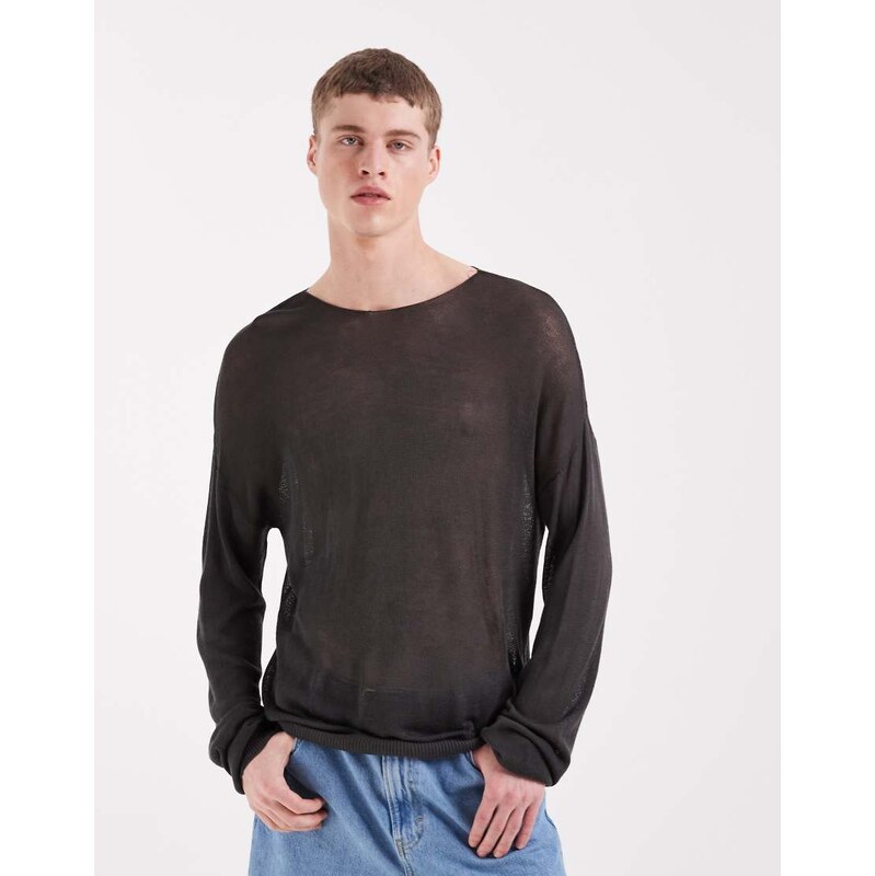 ASOS DESIGN relaxed knitted sheer long sleeve crew neck t-shirt
