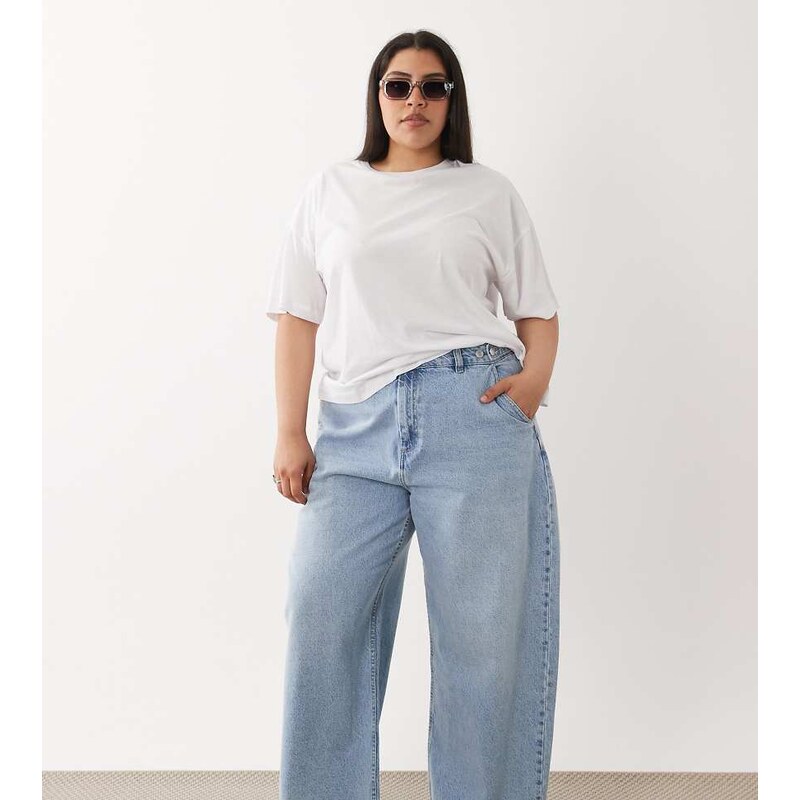 ASOS Curve ASOS DESIGN Curve barrel leg jean with adjustable waist in 114956418