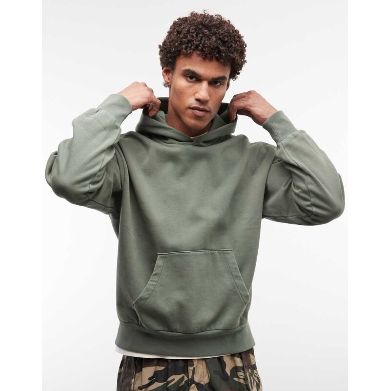 Weekday boxy oversized fit hoodie in dark green
