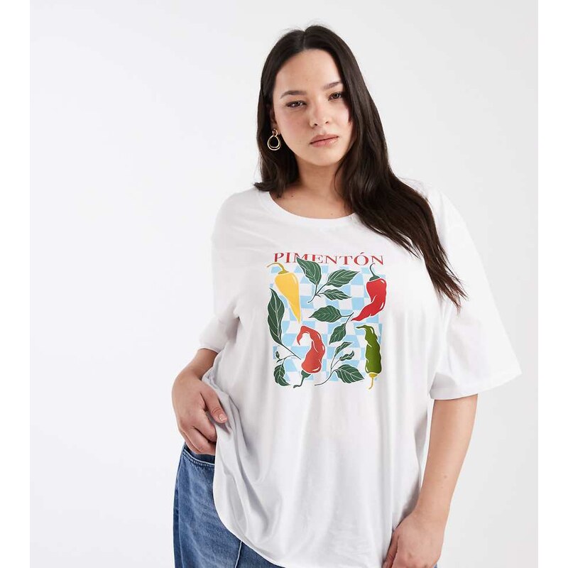 ONLY Curve chilli graphic oversized t-shirt in white