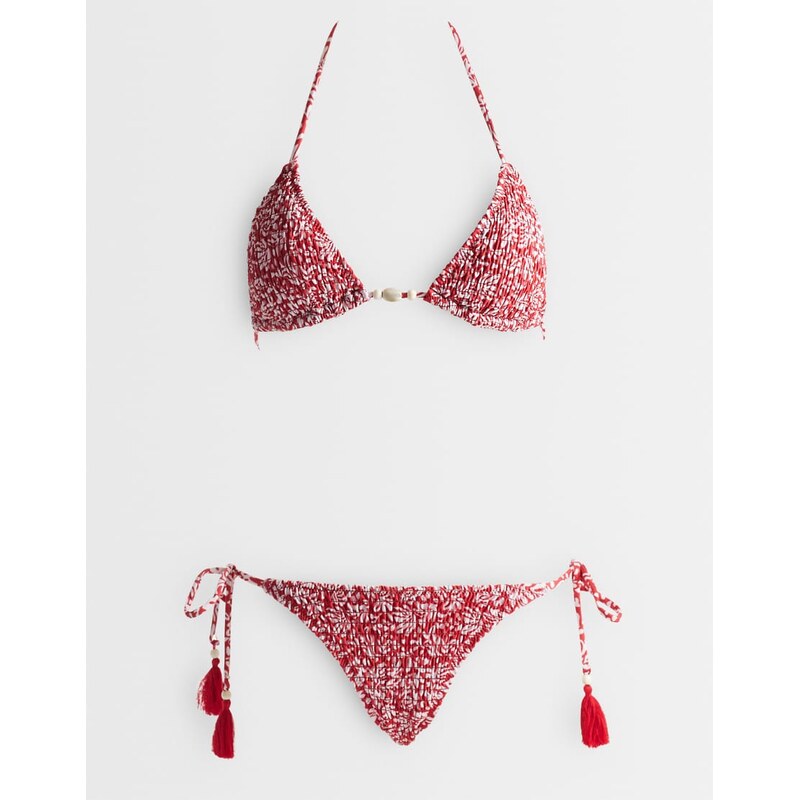 Mango Teen crinkle tassle bikini in red floral print 114969711