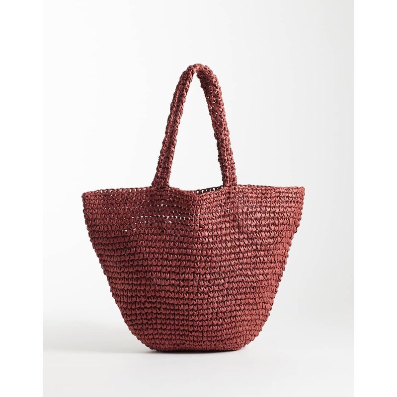 Mango Teen raffia tote bag in deep red 114956510