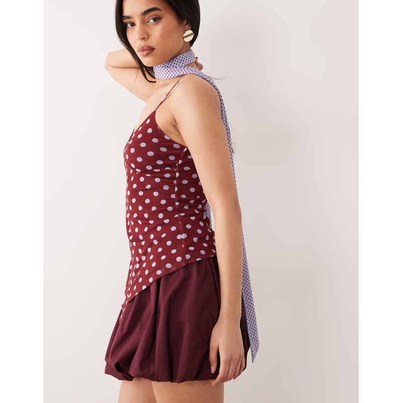 ASOS DESIGN printed mesh scarf cami top in contrast polka dot