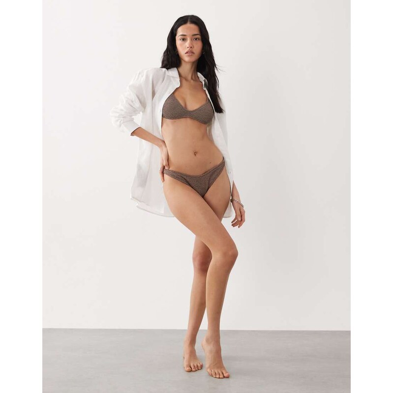 Mango crinkle textured bikini bototms in mushroom-Brown 114956585