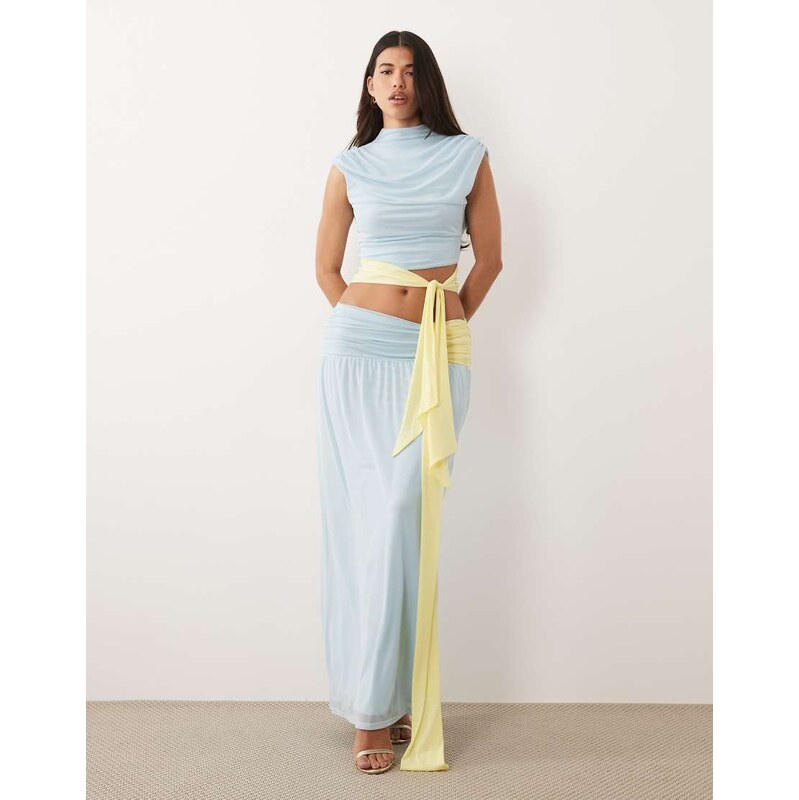 ASOS DESIGN co-ord mesh colour block maxi skirt with sash in