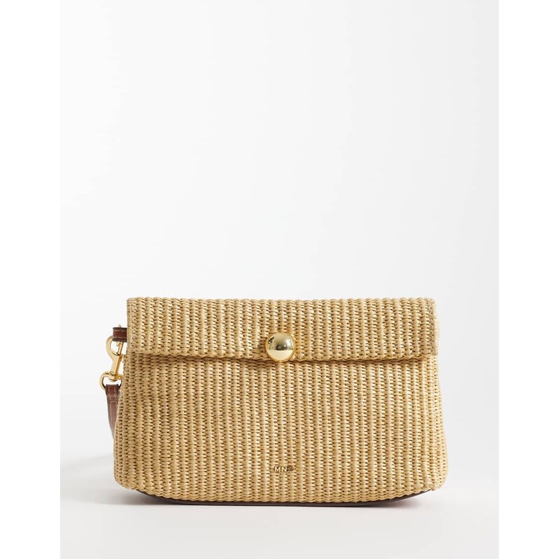 Mango raffia look slouchy clutch bag in tan-Neutral 114956612