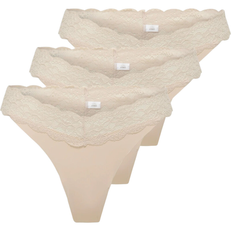3PACK dámská tanga ONLY béžová (15340169-Peach Taffy) 114955697