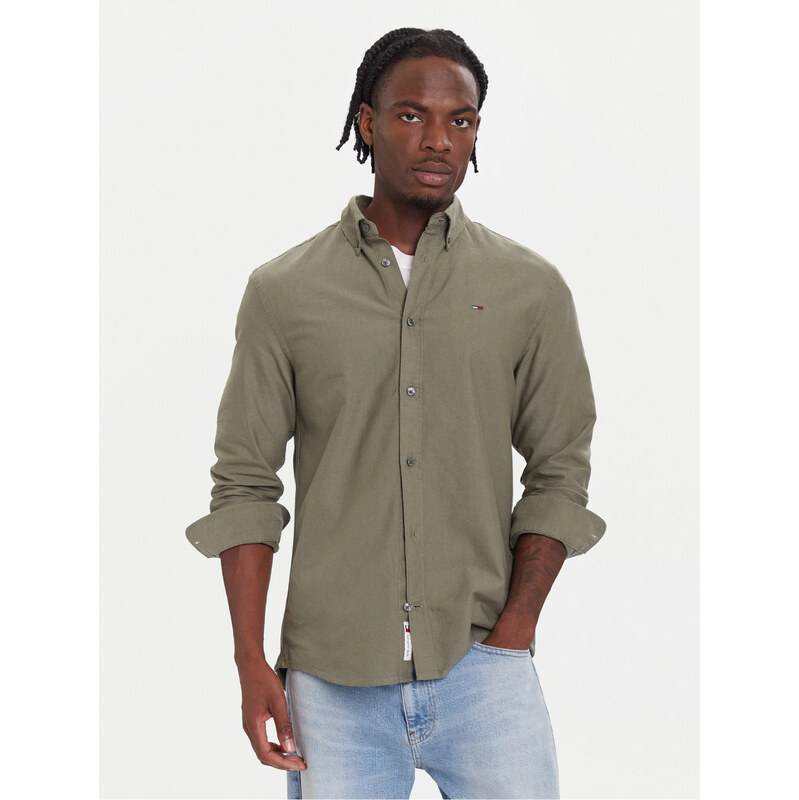 Tommy Jeans pánská khaki zelená košile