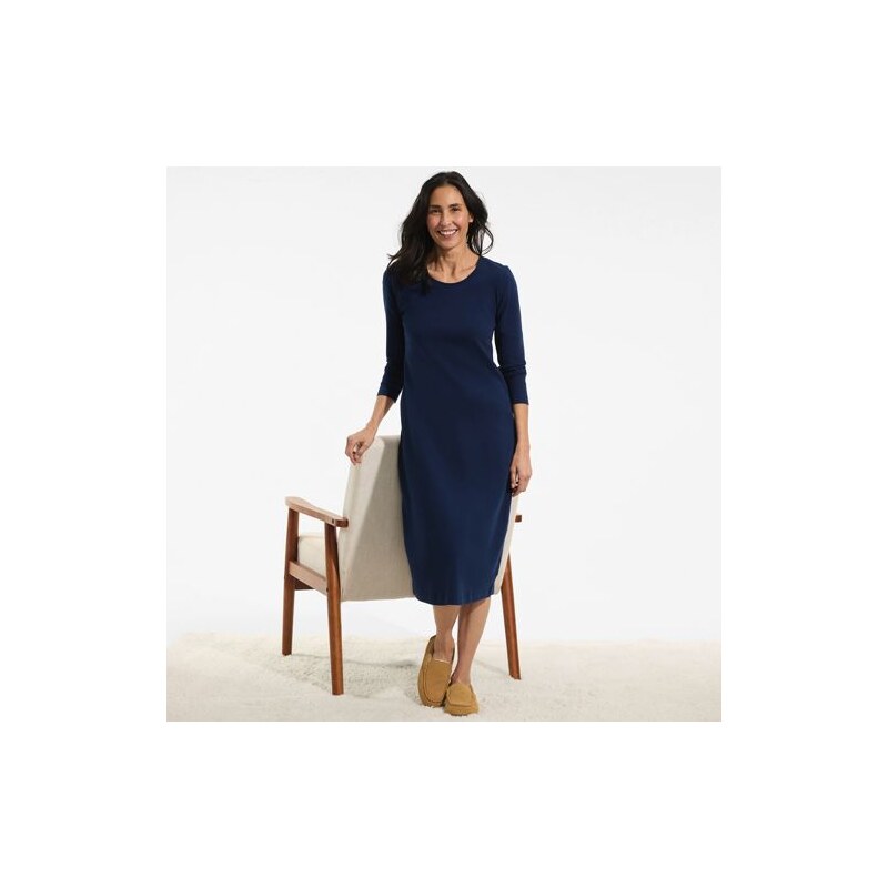 Long Sleeve Mid Calf, Pure Cotton Nightdress, Women, size: XS,