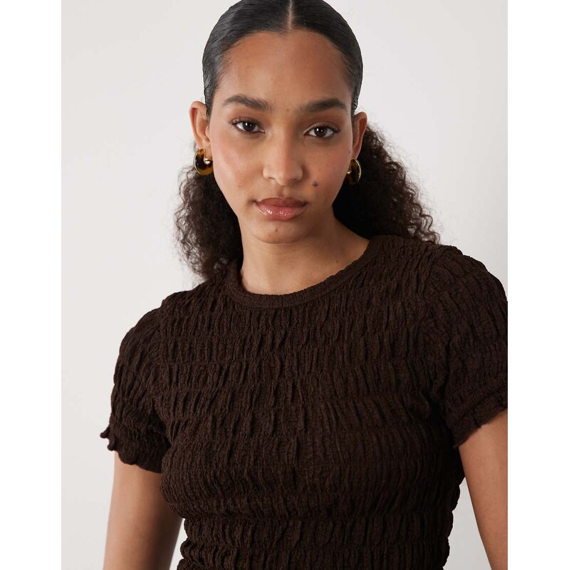 Brave Soul co-ord ruched short sleeve t-shirt with ruffle detail in 114969188