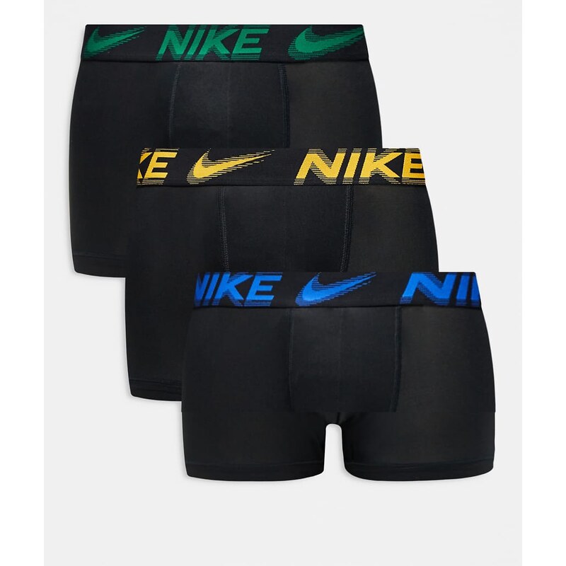 Nike Essential Microfibre 3 pack trunks in black with yellow
