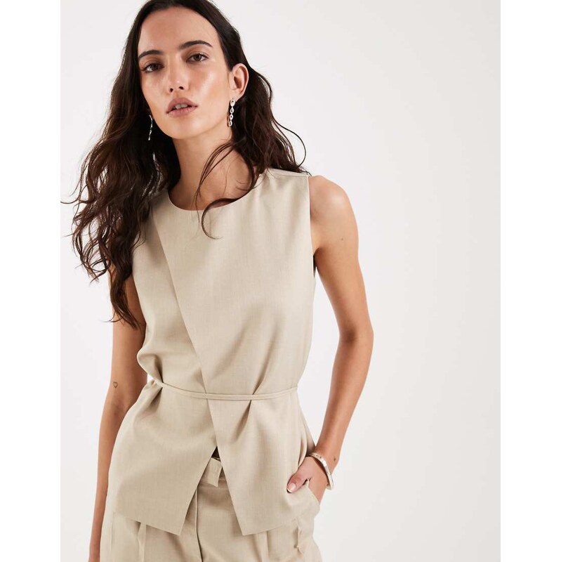 4th & Reckless tailored wrap detail sleeveless top co-ord in beige 114958944
