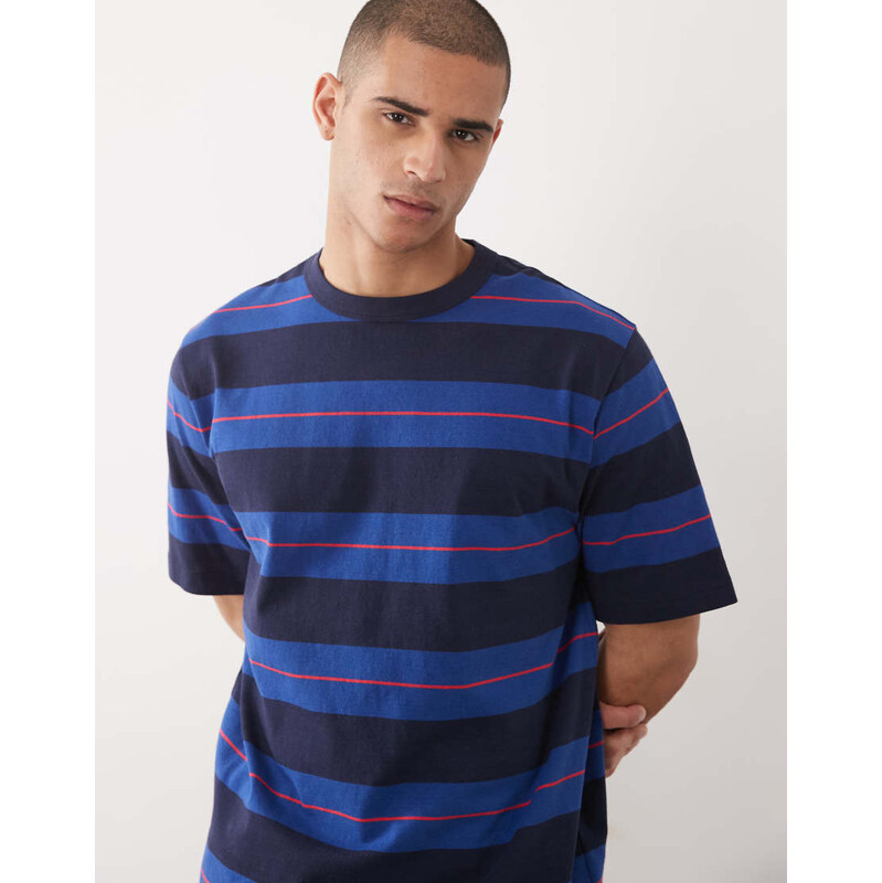 ARKET heavyweight jersey oversized t-shirt in blue stripe-Navy