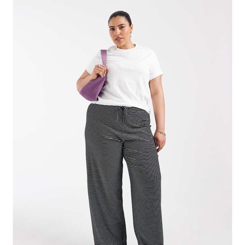 ONLY Curve pull on trousers in black stripes