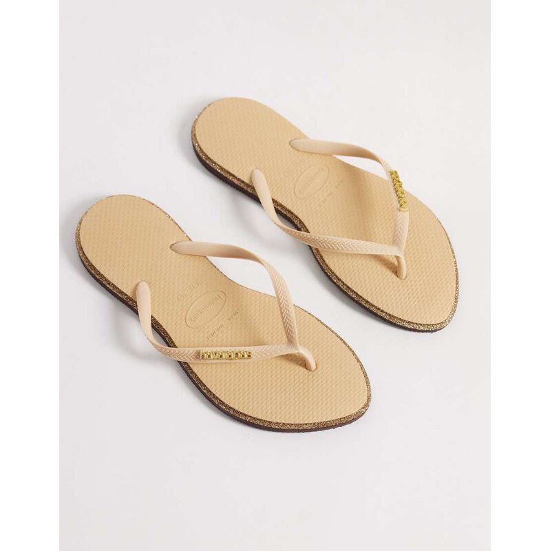 Havaianas slim point glitter flip flops in gold