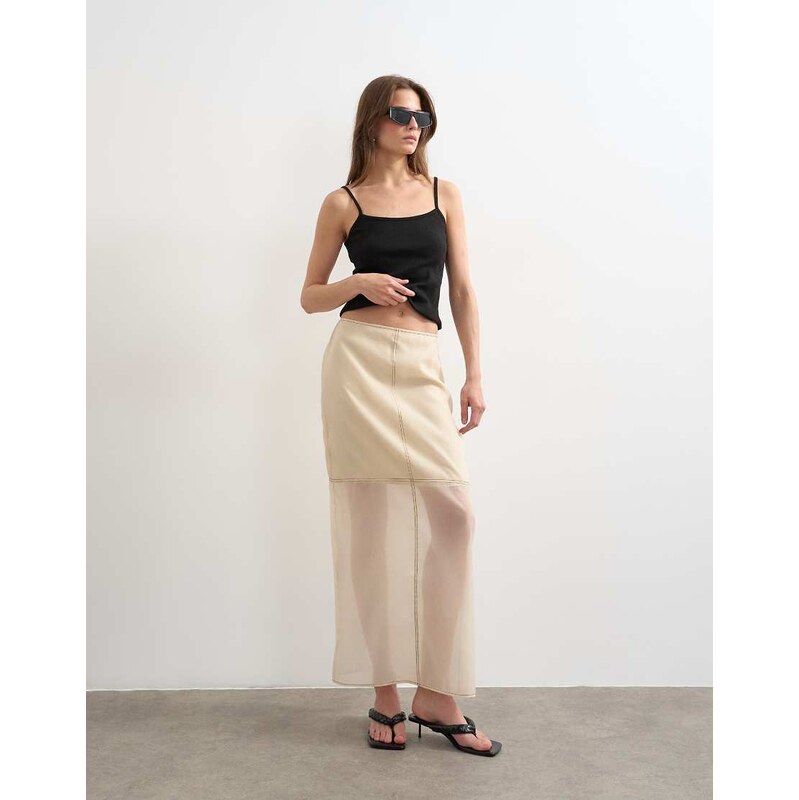 Topshop organza column maxi skirt with contrast stitching in