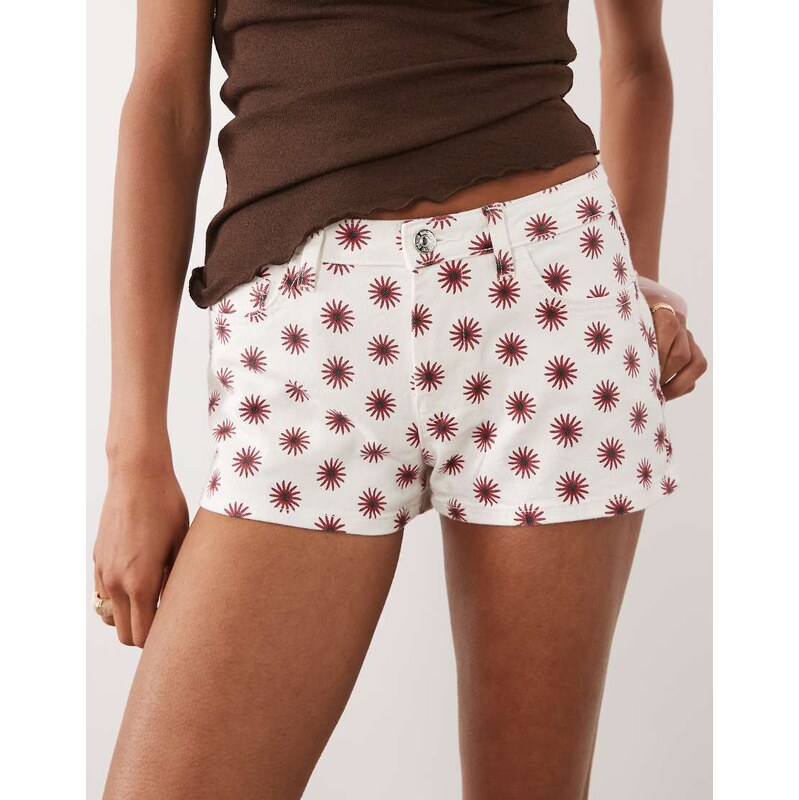Mango Teen cotton rich denim short in white with sunshine print