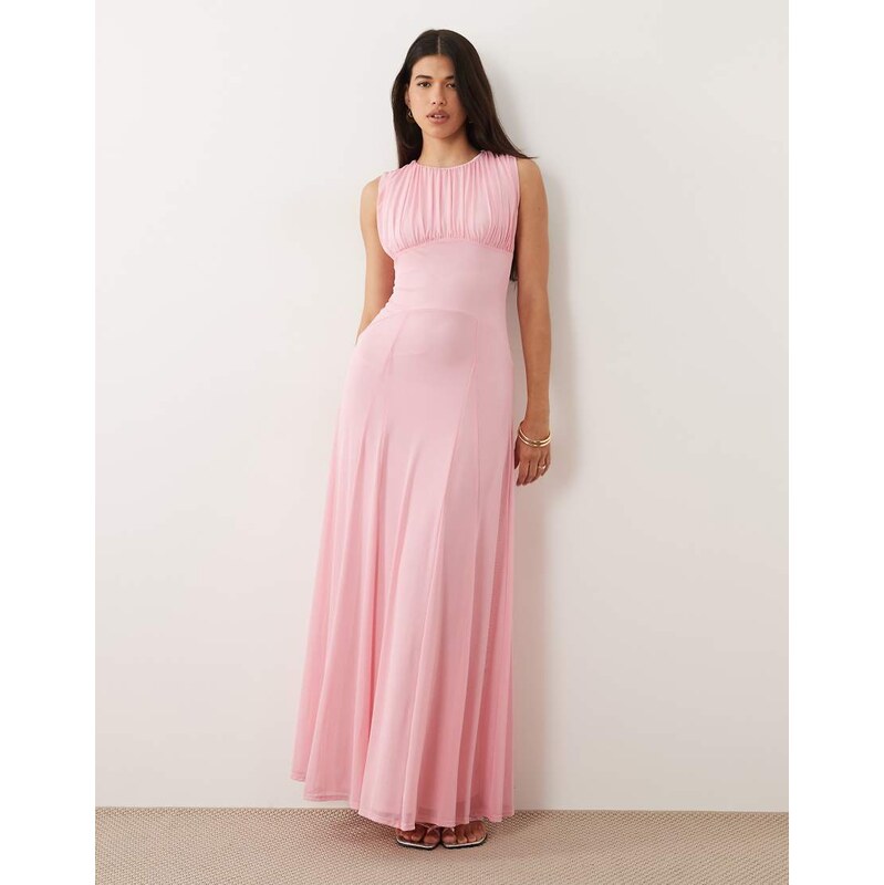 ASOS DESIGN mesh gathered detail maxi dress in baby pink
