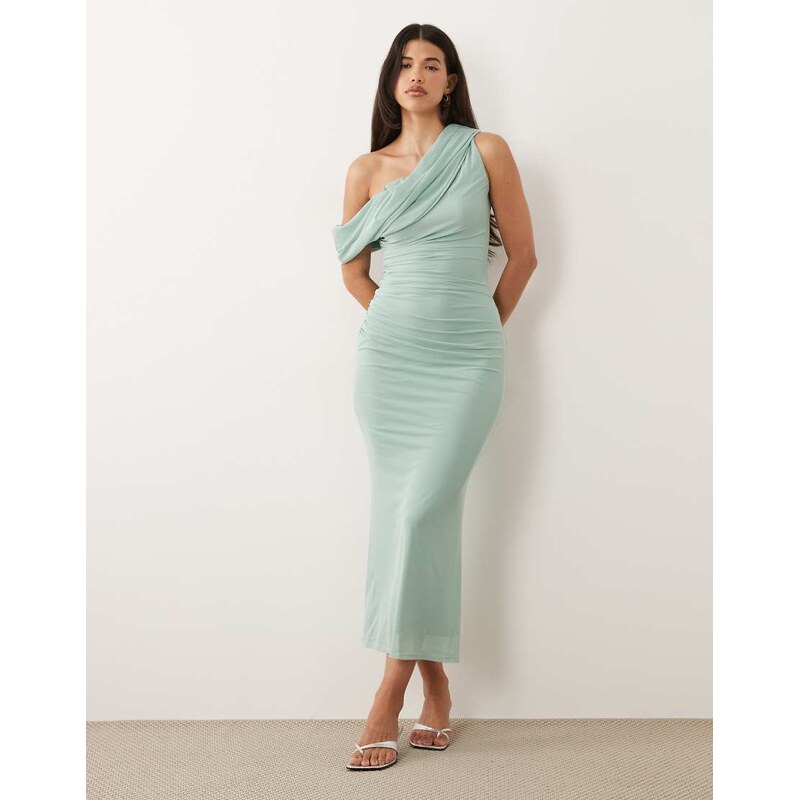 ASOS DESIGN mesh off shoulder drape maxi dress with ruching