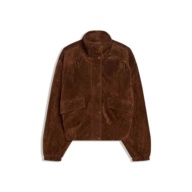 Bershka Leather jacket with pockets in brown