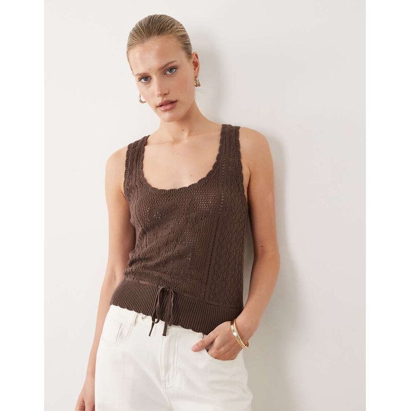 Abercrombie & Fitch crochet cinched waist top in brown 114959097