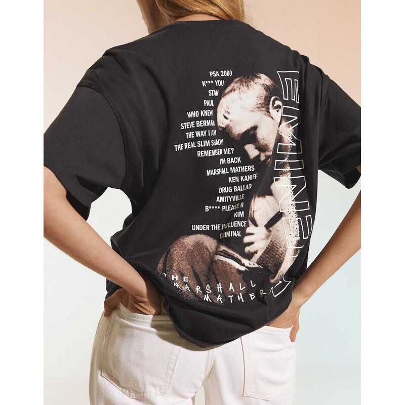 Bershka Oversize short sleeve eminem t-shirt in black