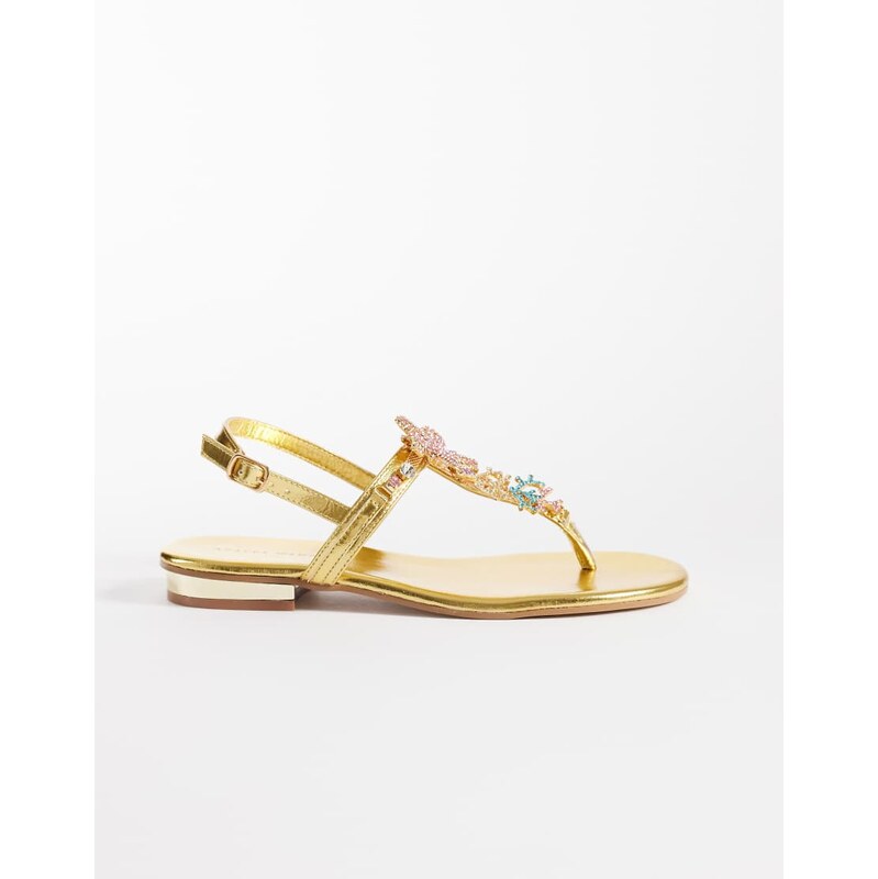 Azalea Wang Nautia embellished flat sandals in gold 115422336